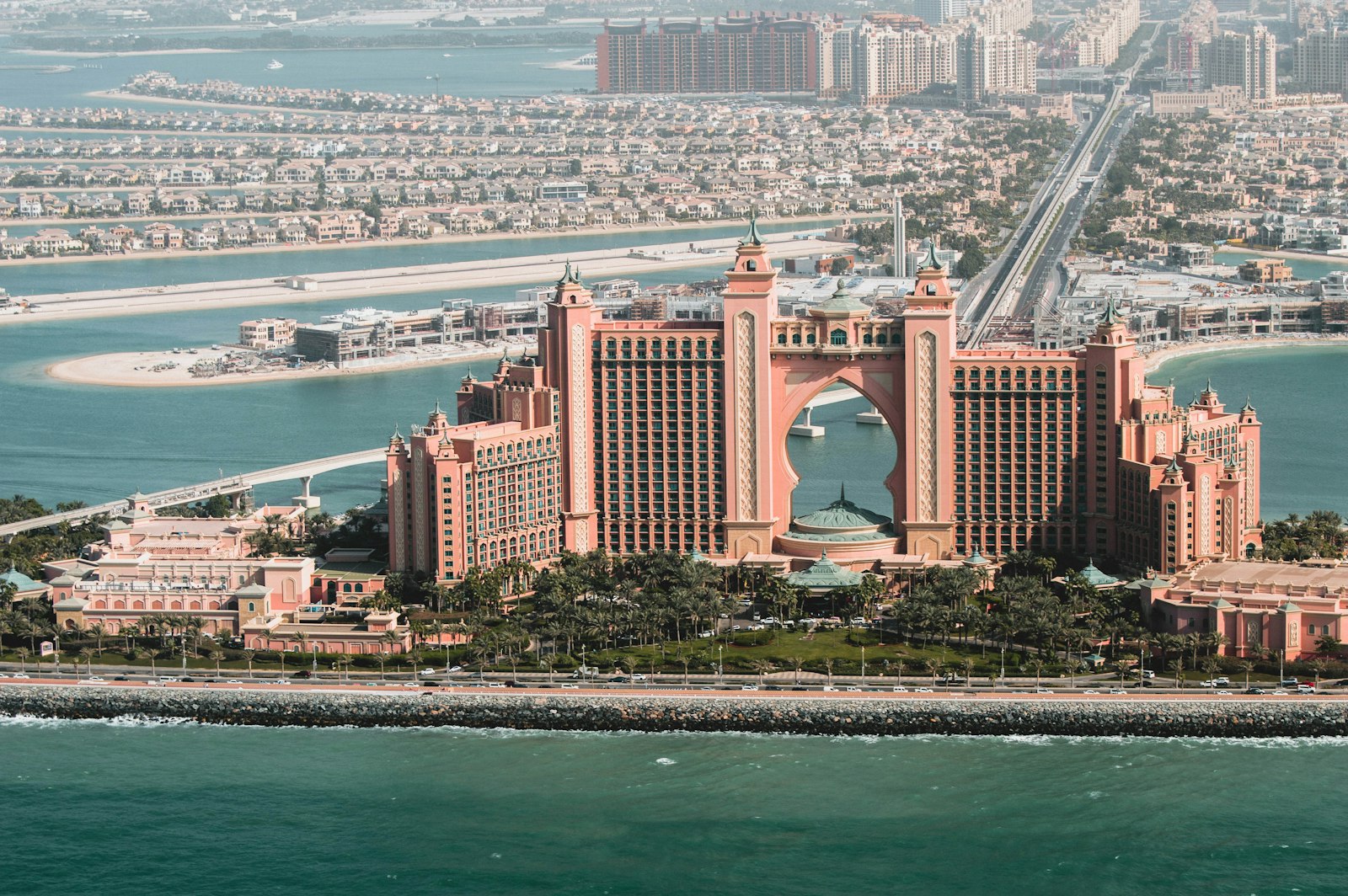 Aerial view of Atlantis The Palm resort on Palm Jumeirah, Dubai, home to Aquaventure Waterpark