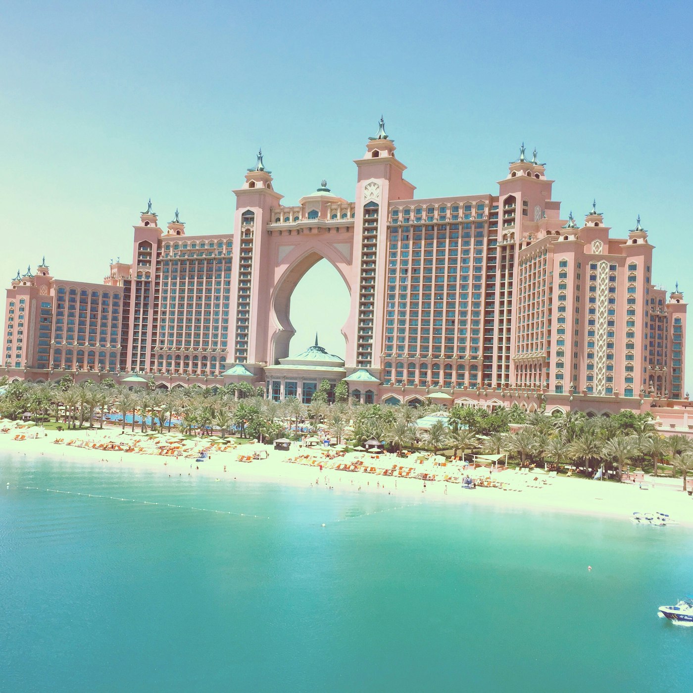 Atlantis The Palm resort seen from its private beach in Dubai